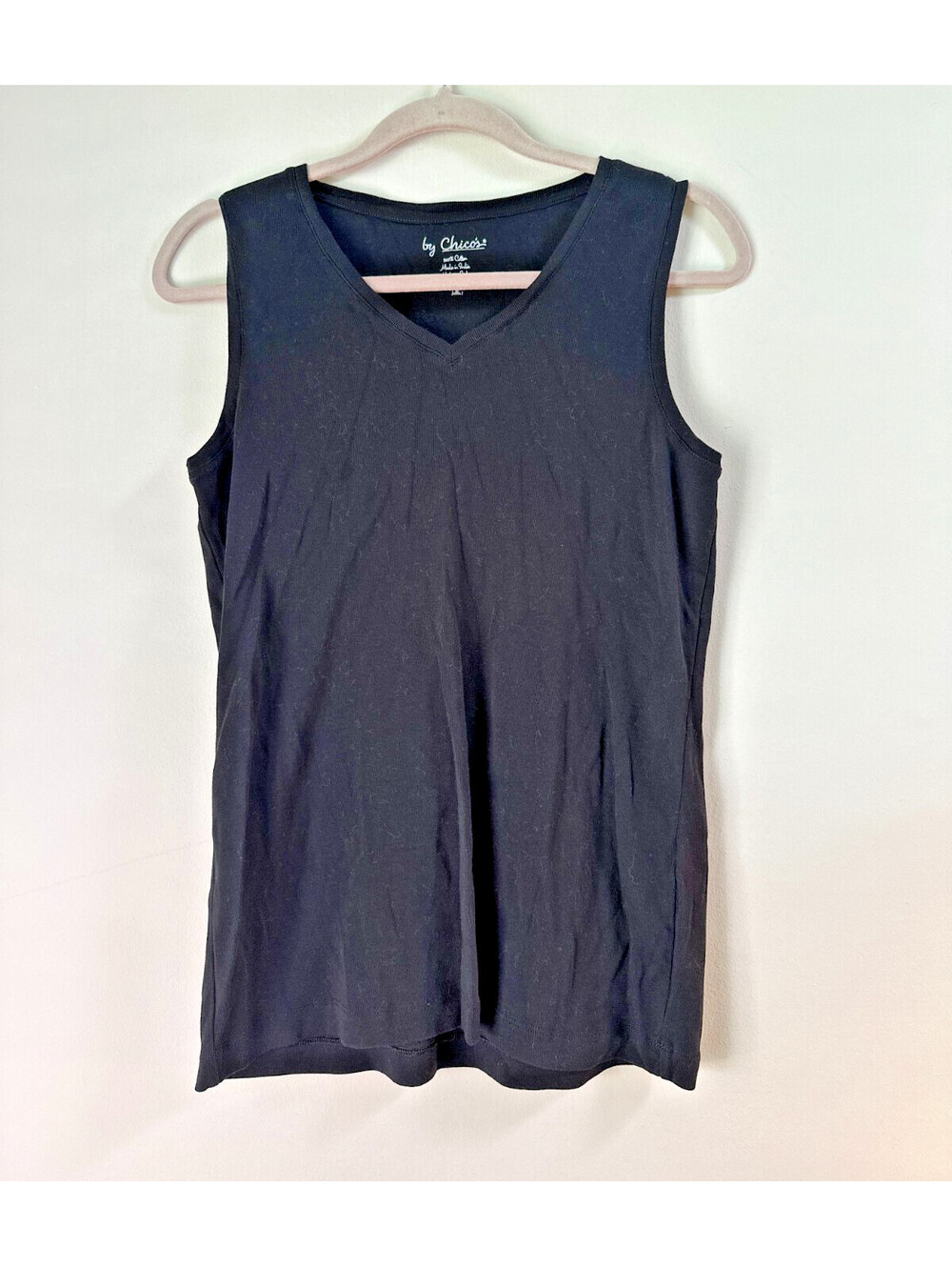 Chicos Womens Black V Neck Sleeveless Tank Top 100% Cotton Size 1 Medium